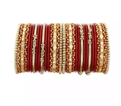 Red and Gold Glass Bangles, acsentials